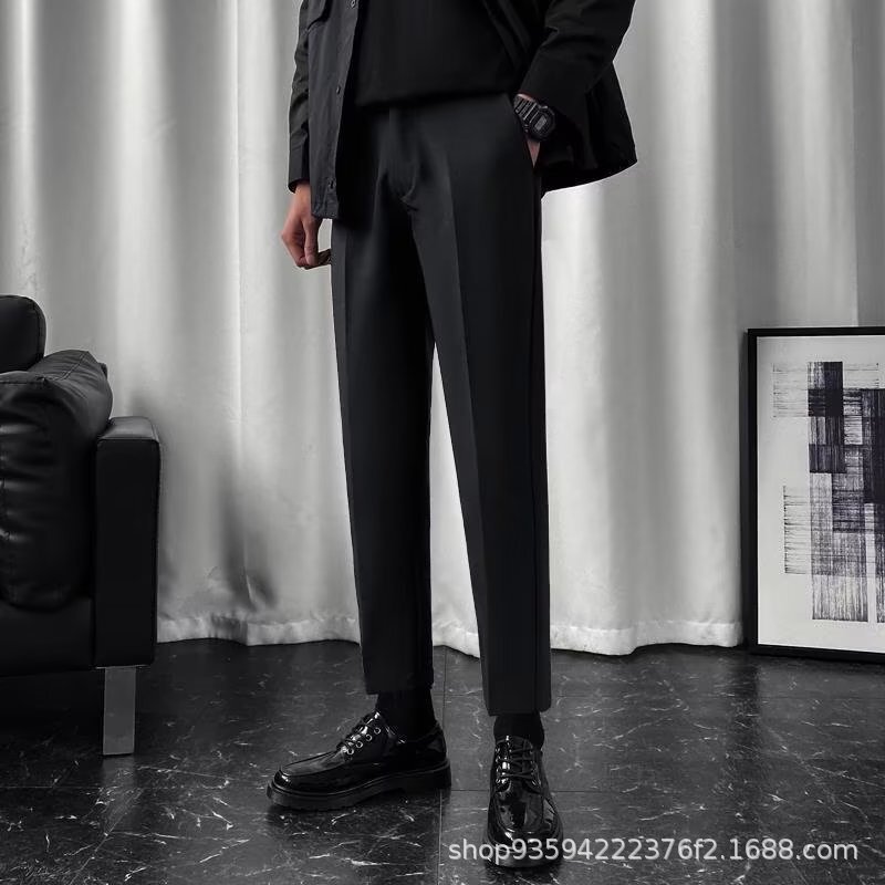 Small Suit Pants Men's Nine-Point Slim Straight Casual Pants Men's High-End Draped Black Autum Suit Pants Small Leg Pants