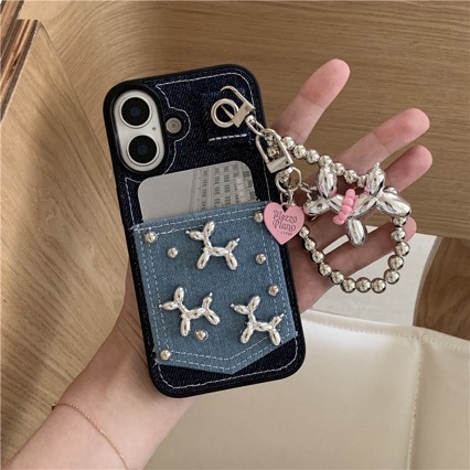 Niche Balloon Dog Cartoon Phone Case Suitable for Apple 17/16/15 Pro Denim Pocket Case iPhone 14/13