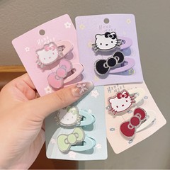 新しいスタイルのフォークスイートクールブルーピンクリボンKT猫ヘアピンインスウィートガール高価値前髪クリップサイドクリップ