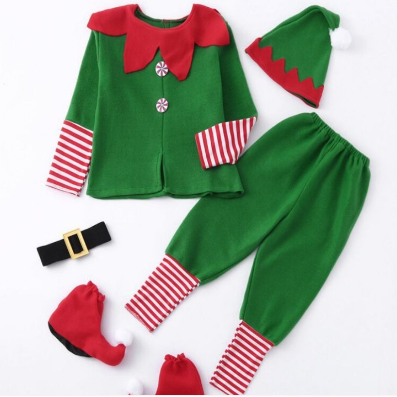 Trajes de fantasía de Navidad transfronterizos para niños y niñas, trajes de cosplay para padres e hijos, trajes de baile de Navidad verde