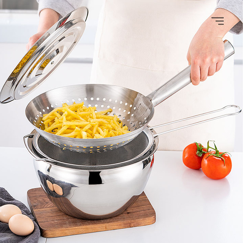 Filter stainless steel oil grid home kitchen frying oil draining spoon chef hotel commercial colander oil drum