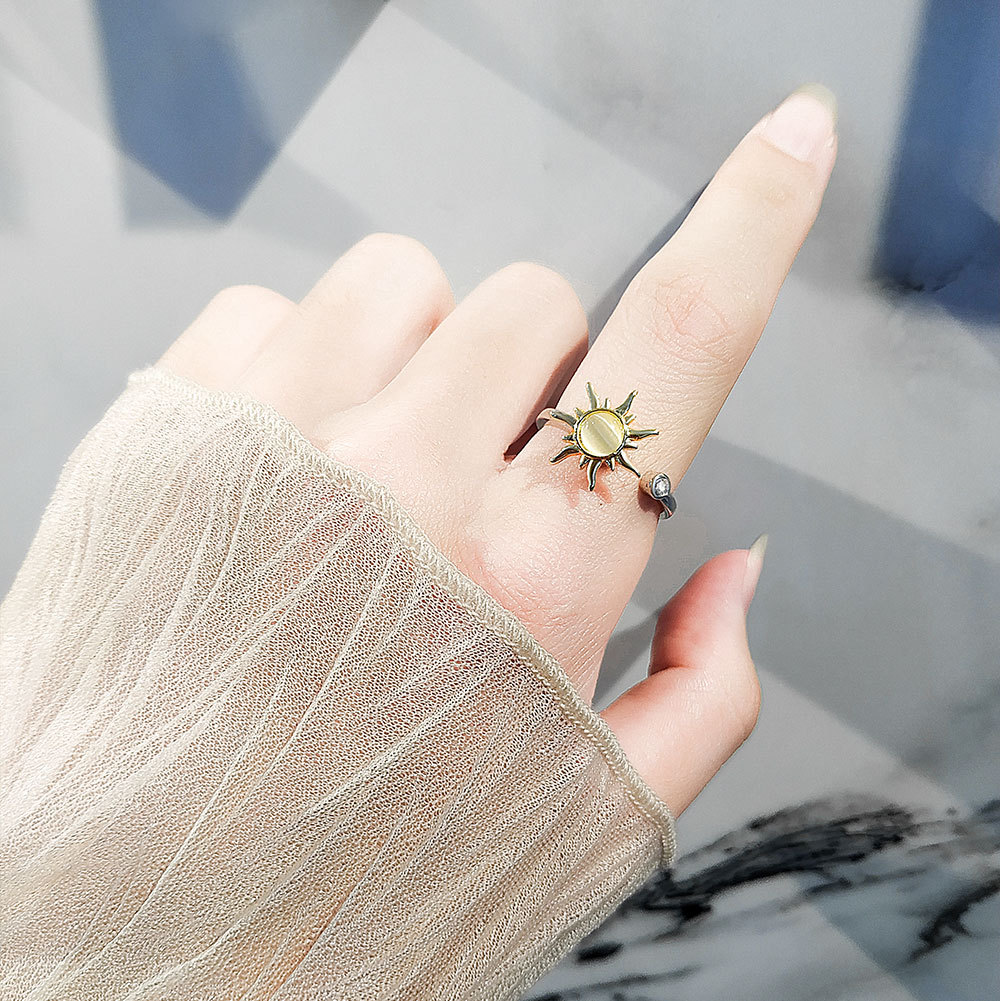 Sunflower Rotating Anxiety Ring Adjustable Open Stackable Band_voghion.com