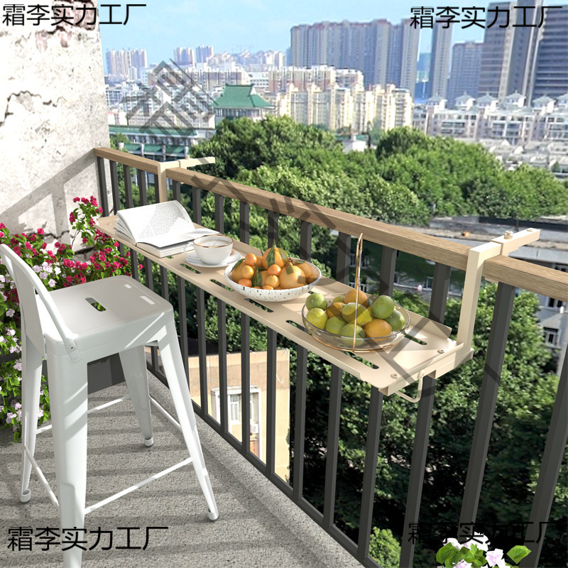 Balcony Railing Hanging Table Wrought Iron Bar Railing Hanging Table Leisure Small Table Guardrail Hanging Terrace Dining Table Home White