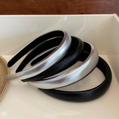 laymood銀色皮質海綿發箍 韓版Y2k辣妹小眾簡約復古發卡頭箍新款