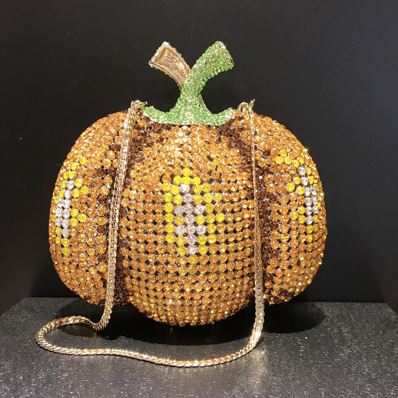 Túi clutch bí ngô đính đá rhinestone phong cách Âu Mỹ — Màu vàng