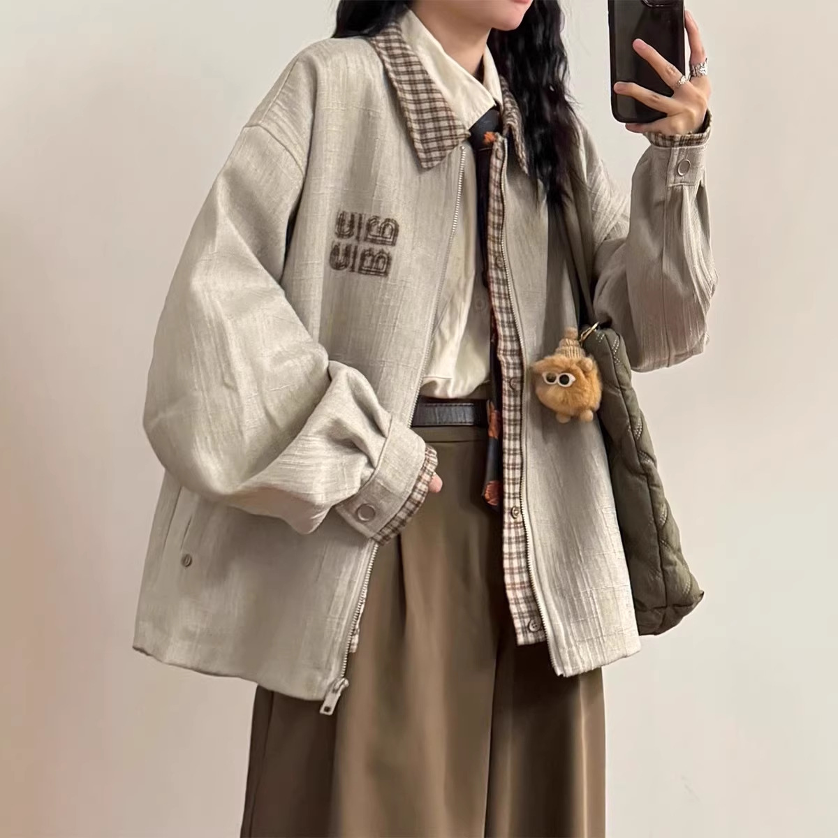 2026 New Style Old Money Style Faux Two-Piece Patchwork Jacket, Cleanfit American Retro Houndstooth Design Women's Jacket