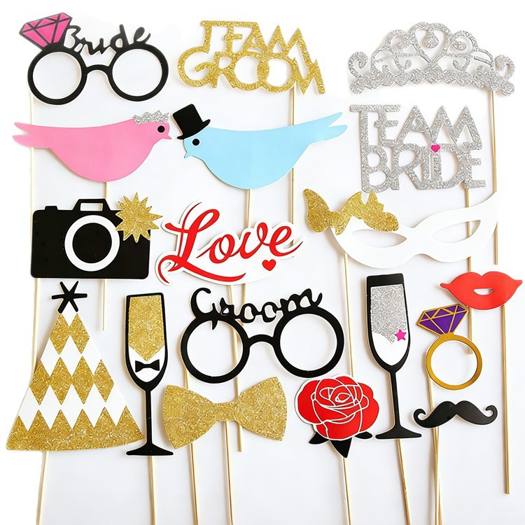Fiesta de solteros accesorios de fotografía boda estampado papel de mano hombre y mujer unicornio amor pájaro decoración de la novia