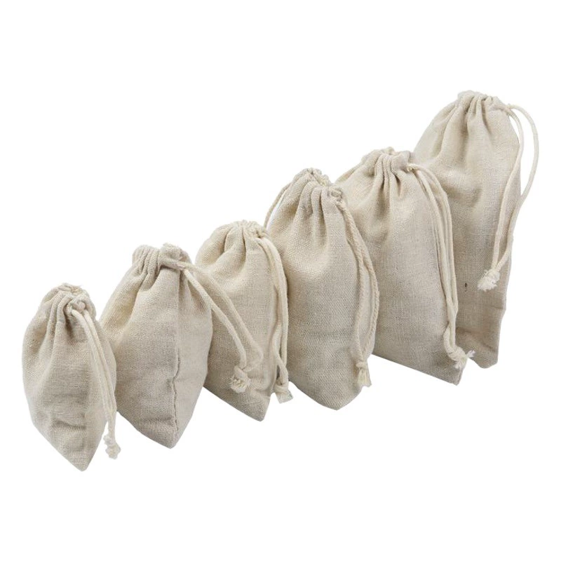 Комплект хлопчатобумажной ткани карман для рисовых украшений Упаковочная сумка из хлопка и льна на с кулиской Сумка для хранения пучка оптом для печати логотипа