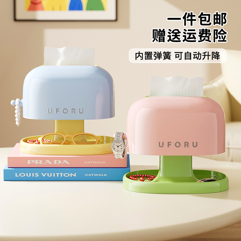 Tissue Box Household High-End Living Room Entrance Large Large-Capacity Storage Box Double-Layer Spring Liftable Paper Box