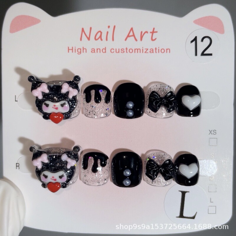 Kuromi Pure Hand Children's Manicure Cartoon Removable and Reusable Nail Patches for Girls and Primary School Students to Wear