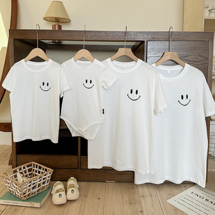 Smiley Parent-Child Dress Summer 2025 New Baby Climbing Dress Family of Three or Four Mother and Daughter Dress Family Dress Short Sleeve T-shirt
