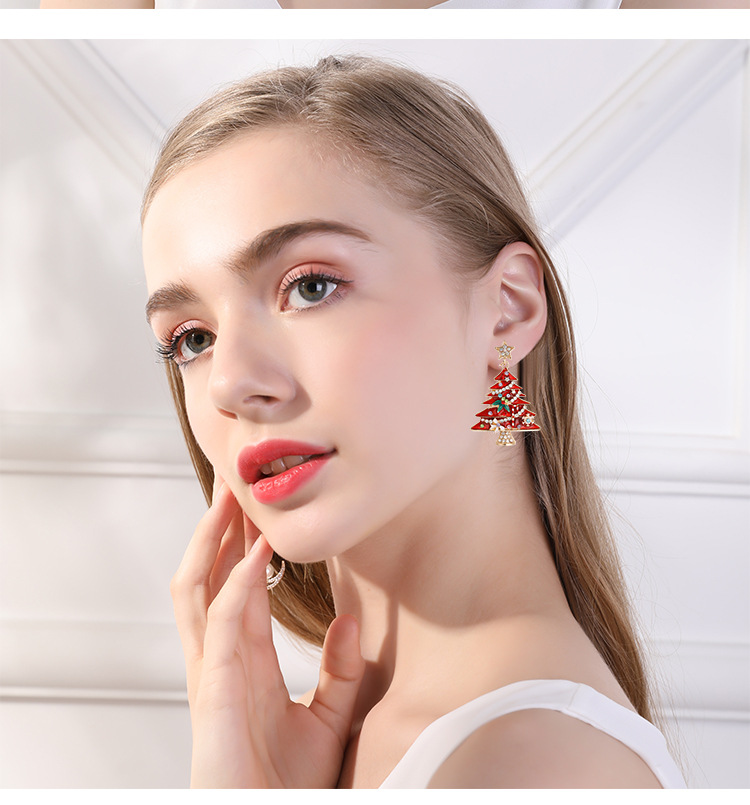 Christmas tree earrings for women niche design fashionable exquisite Christmas earrings alloy oil drop diamond high end earrings_voghion.com