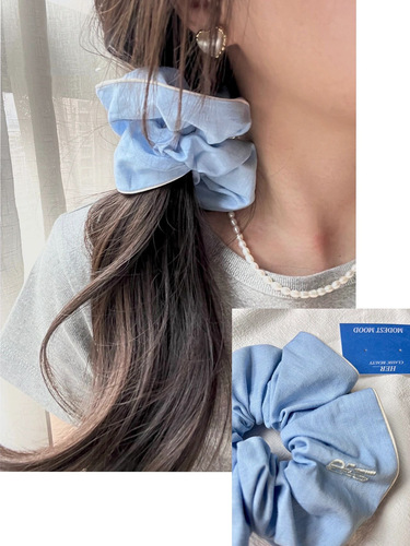 Cotton temperament contrasting color stitching letter embroidered large intestine hair tie for women Korean niche design ins meatball hair accessories