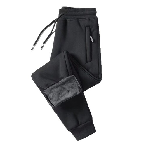 Men's Autumn/Winter Fleece Lined Thick Sports Pants, Elastic Warm Tuck-in Straight Leg Loose Fit with Pockets and Zipper