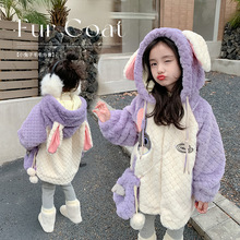 女童冬季新款洋气毛毛衣外套洋气儿童兔耳棉服上衣仿兔毛拉链衫
