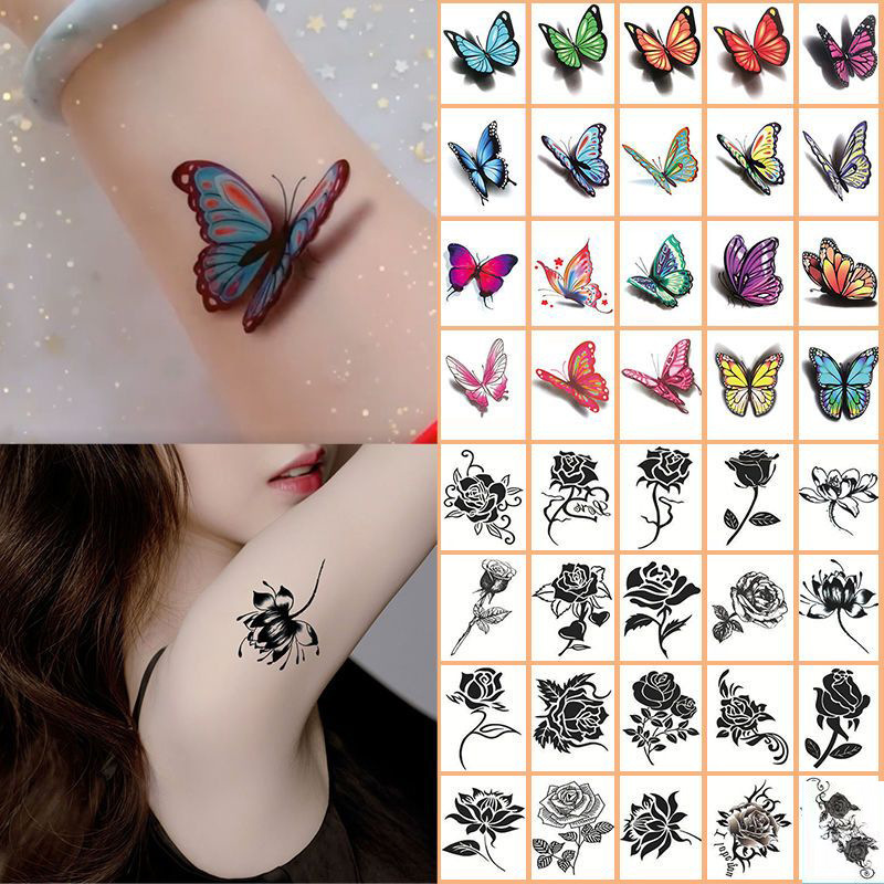 3D Tattoo Sticker Waterproof and Long-lasting Student Available Easy to Clean Character Rose Butterfly Sexy Chest Clavicle Pattern Fingers