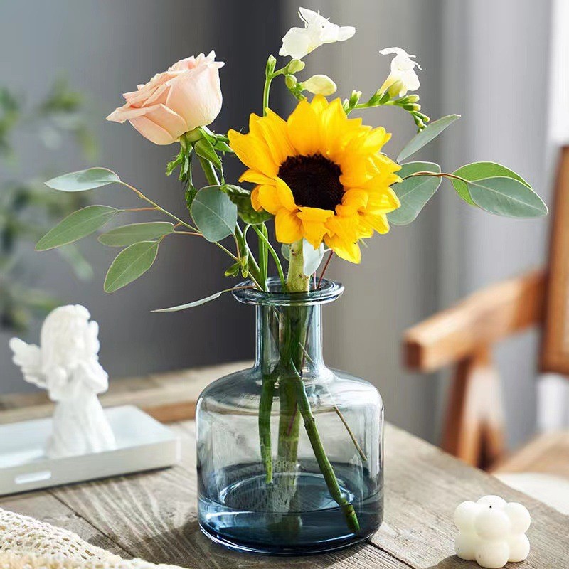 Nórdico gris smoky vasos translúcidos flap ins flores secas arreglos de flores adornos decoración de mesa