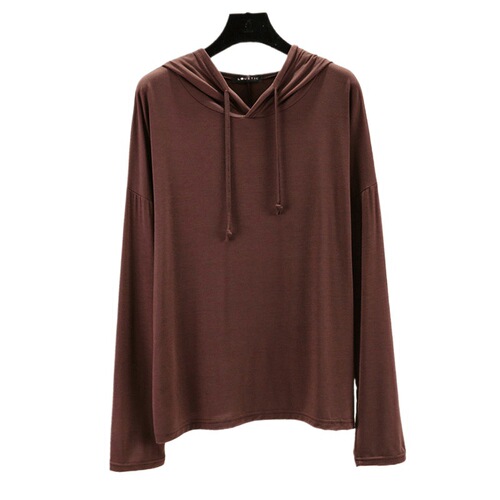 Modest Long-Sleeve Hooded T-Shirt for Women - Spring and Summer Plus Size Hooded Sweatshirt - Loose Inner Layer Top - Slimming Sun Protection Thin Upper Garment