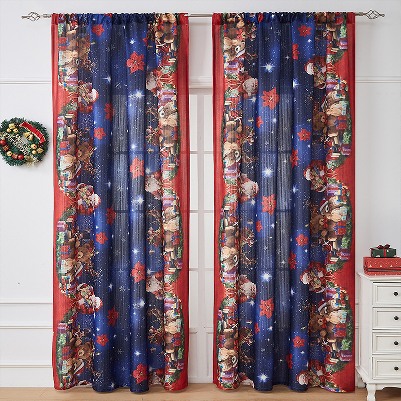 New American Christmas Curtains Christmas Theme Printed Cloth Blackout Rectangular Beautification Decorative Fabric Finished Curtains