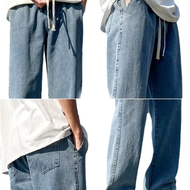 Sentido colgante 2024 primavera y otoño jeans de calle americana pantalones largos de pierna ancha de pierna ancha de la marca de moda de los hombres rectos sueltos de los hombres