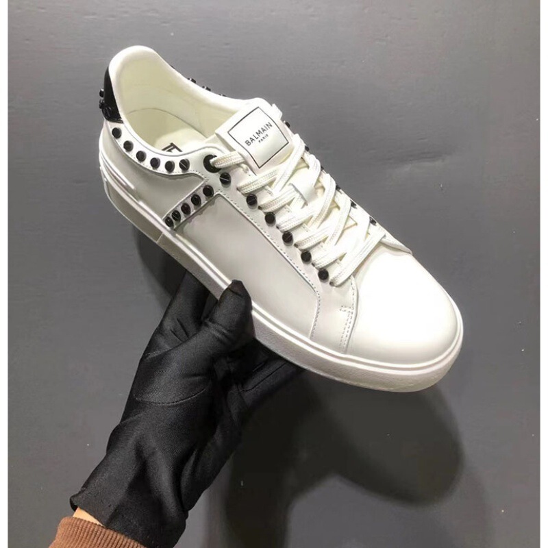 2024 New Balman BAL * MAIN men's shoes genuine leather White shoes rivet casual shoes low top board shoes Sports