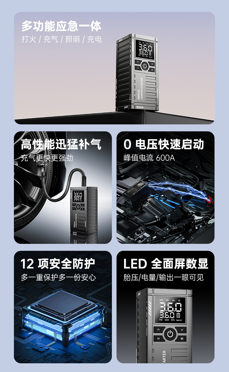 Car air pump emergency power supply, wireless portable car jump starter, electric air pump emergency power bank
