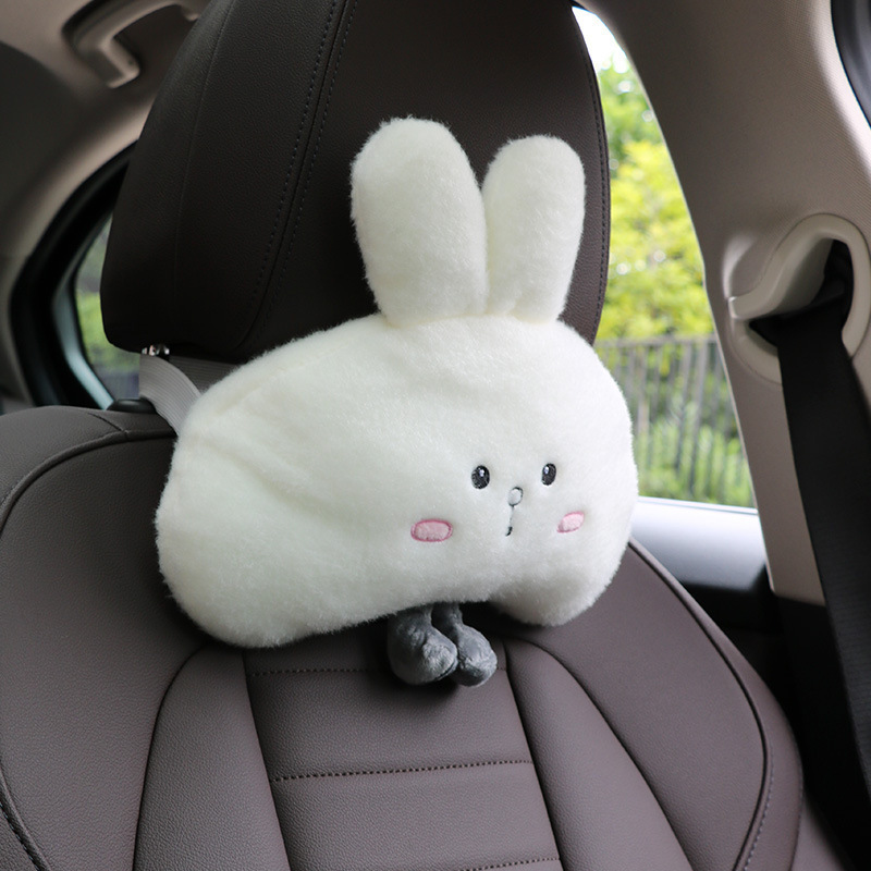 車のヘッドレストの首の枕のかわいい三日月のウサギの車内の枕の車の四季の通用のヘッドレストのネットの赤い爆発の対|undefined