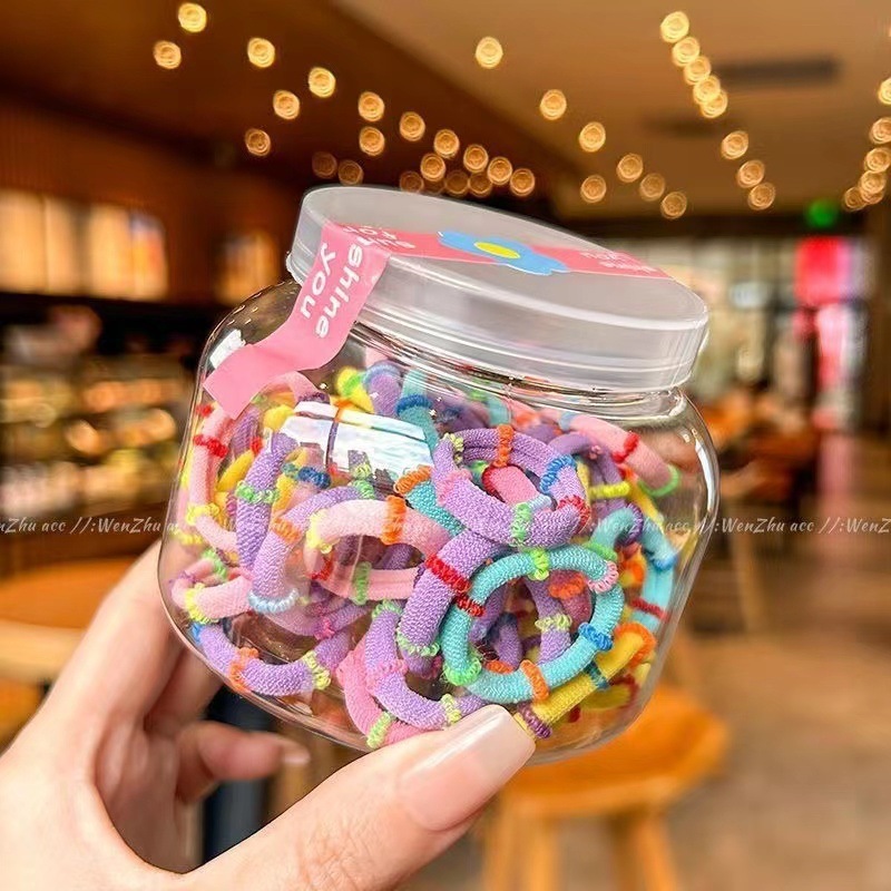 Cabeza de los niños, banda de goma para el cabello de las mujeres no lastiman el cabello de los bebés de bambú de alta elasticidad, 50 anillos para el cabello de las niñas enlatadas