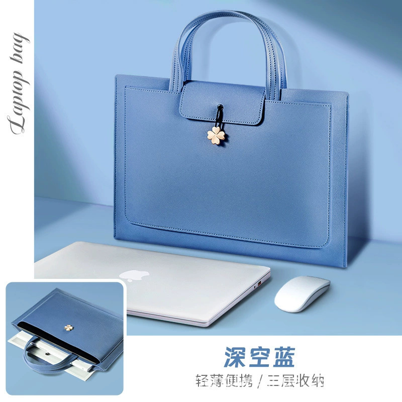 ポータブルレザーラップトップバッグ 14inch ポータブルドキュメントバッグ 3 層情報収納バッグ シンプルなクロスボディバッグ 軽量|undefined