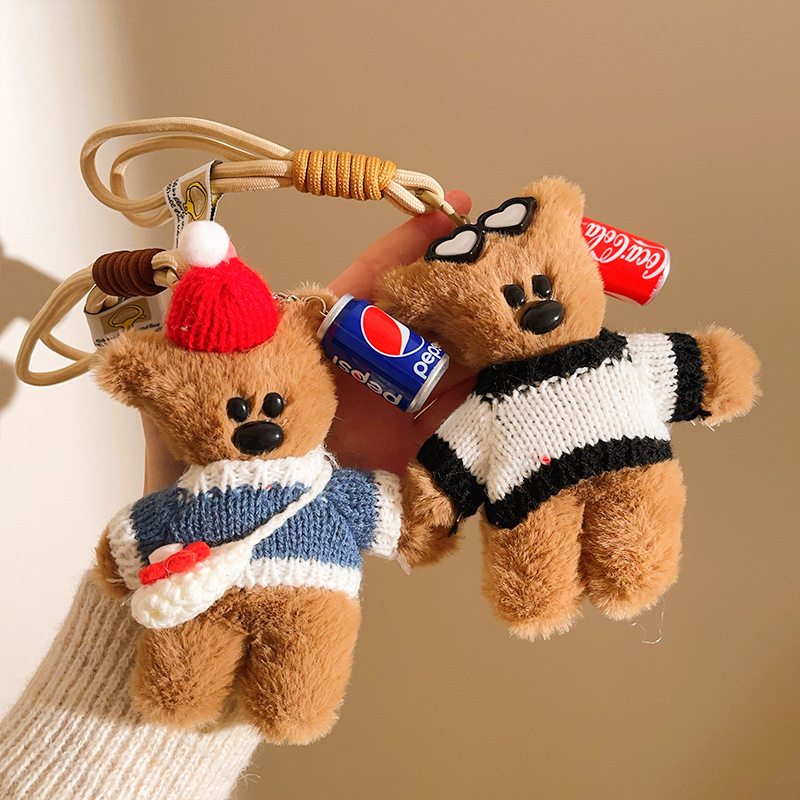 Peludo Bean Bear Keychain Colgante pareja de muñecas de amigos bolsos de teléfono móvil colgante colgante muñecas