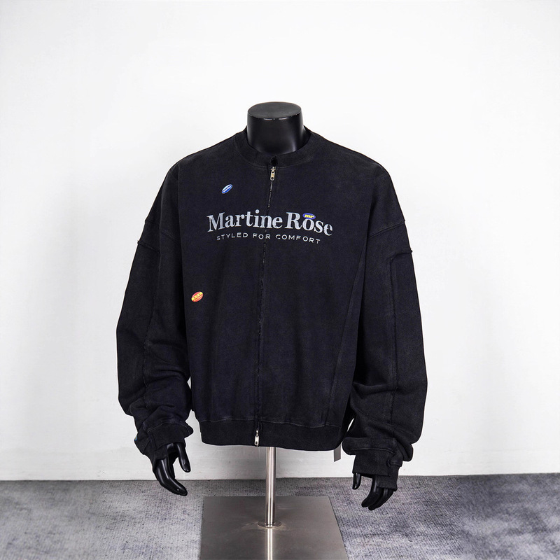 Trendy Martine Rose Washed Fabric Irregular Patchwork Loose-Fitting Unisex Zip-Up Jacket Sweatshirt