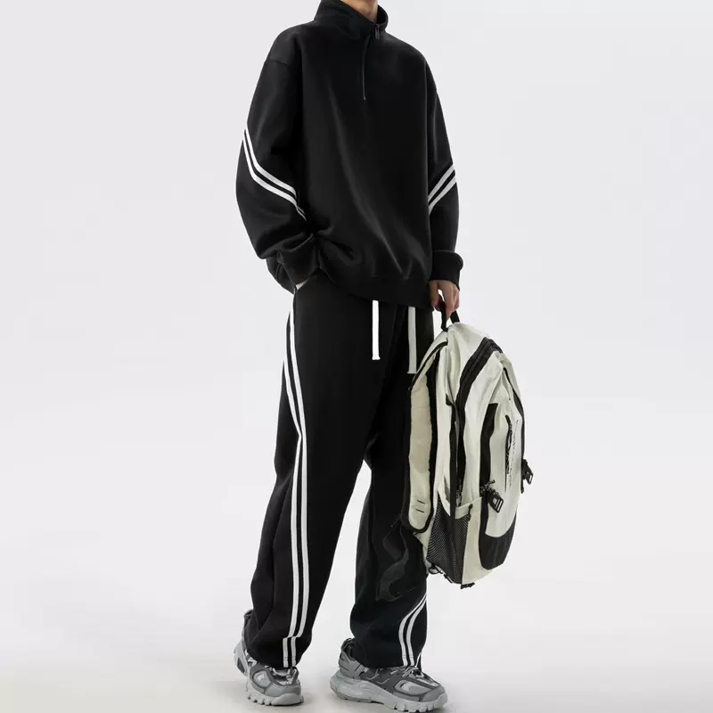条纹运动服套装男士春秋季新款青少年休闲卫衣穿搭男装一整套时尚