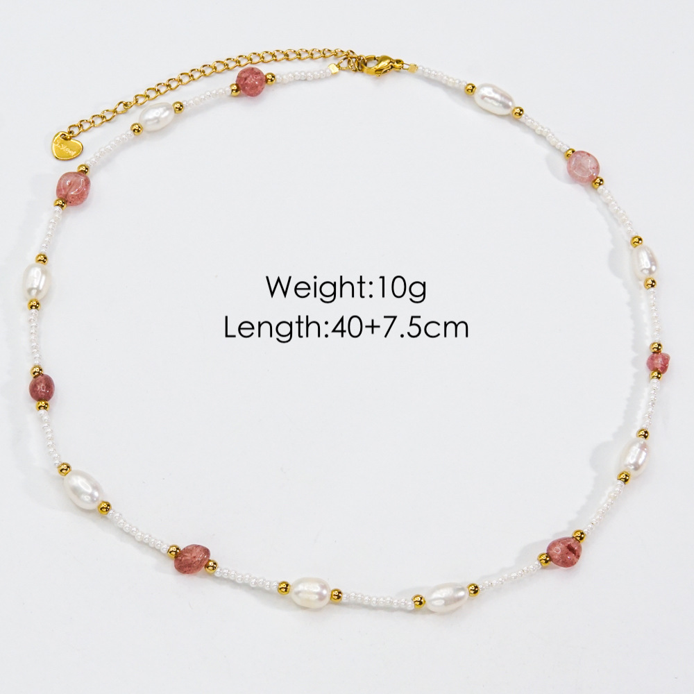 Zircon, Brass Chain Material 1 Piece Quantity Casual Vacation Round Stainless Steel Beaded Freshwater Pearl Beaded Plating Necklace