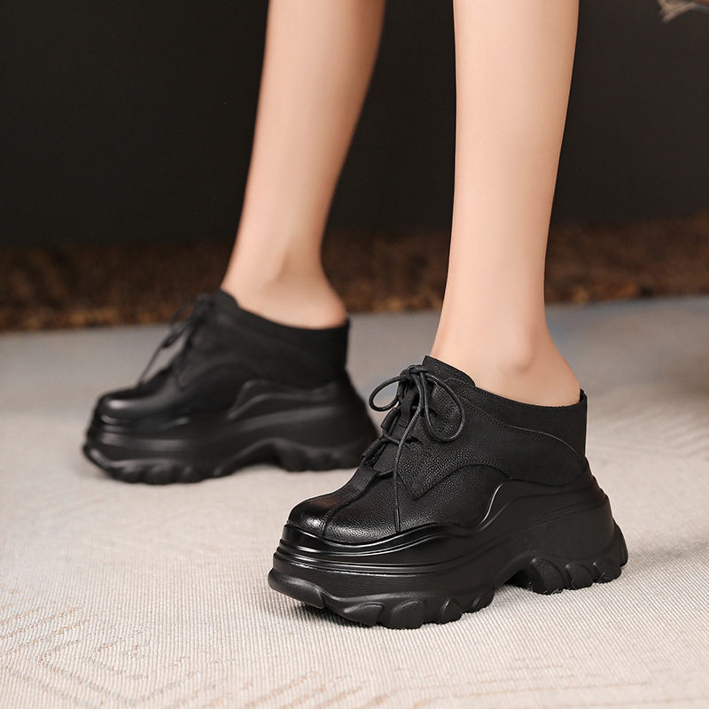 Dép lê nữ đế xuồng cao gót 12 cm da thật thoáng khí — Màu nâu