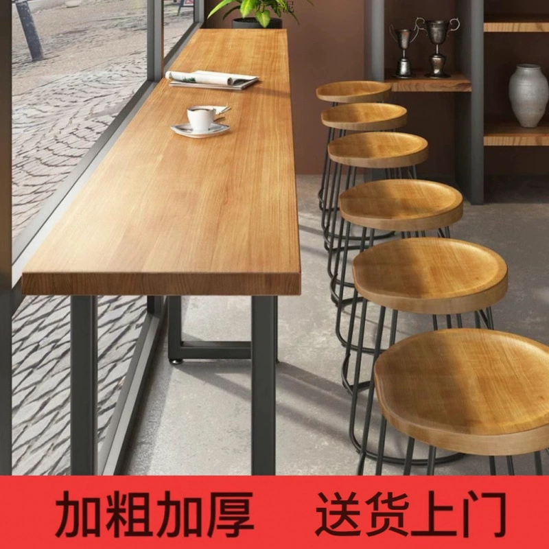 Деревянные барные столы для отдыха Стол Длинный стол на стене Домашний высокий стол у окна Бар Стол для молока Чайный магазин Комбинация столов и стульев