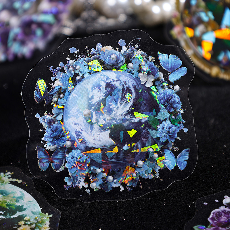 Todo el mundo Huazhang especial aceite láser planetas pegatinas bolsas diy diario pegatinas transparentes pegatinas planetas impermeables