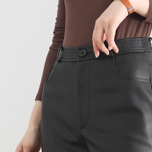 Slim-fit High-waisted Straight-leg PU Leather Women's Winter Spring Fashion Casual Smoking Pipe Pants
