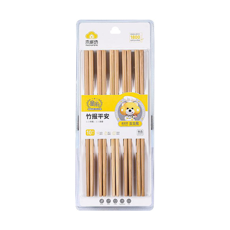 Palillos de cocina de madera en blíster, 10 pares con código de barras, especialmente para supermercados