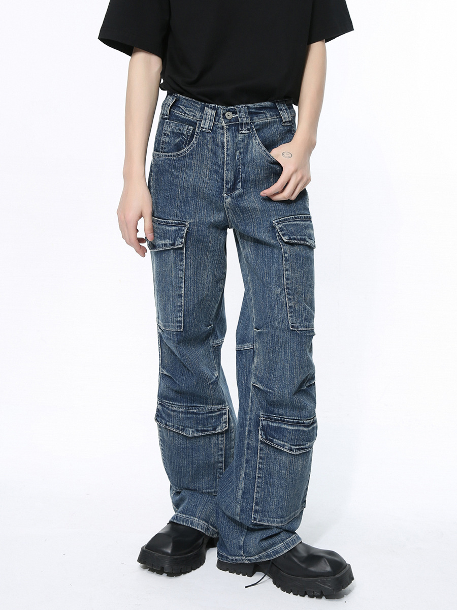 Mtlclothes ropa de Hombre | 2024 primavera nuevo diseño avanzado de moda tridimensional multi-Bolsillo ropa de trabajo jeans