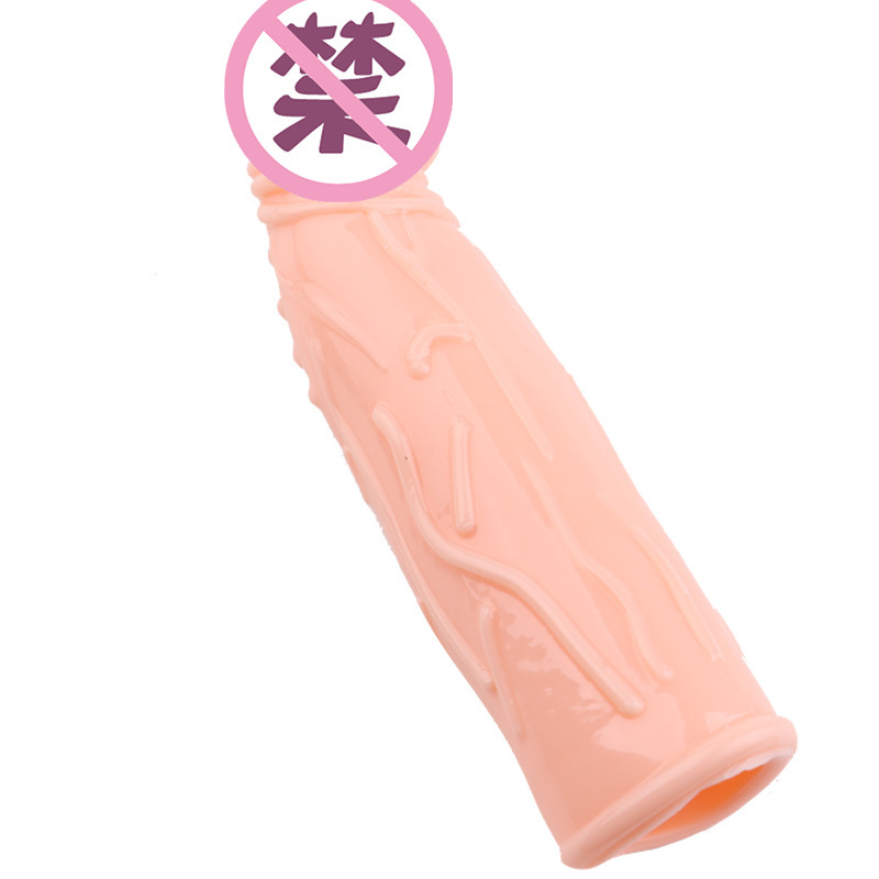 Men’s Crystal Textured TPE Penis Sleeve, Reusable Delay Cover, Transparent Black — detail image 6