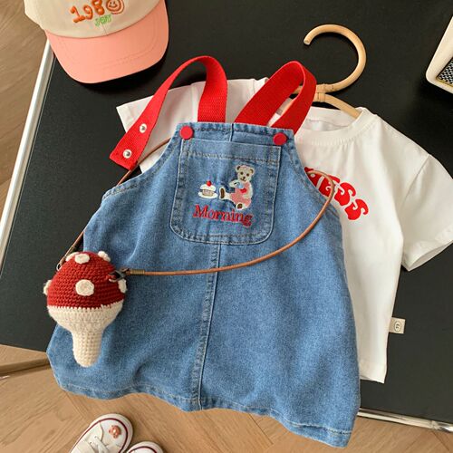 Girls denim skirt 0-6 years old summer baby girl Korean style bear dress baby embroidered cartoon skirt BQ020