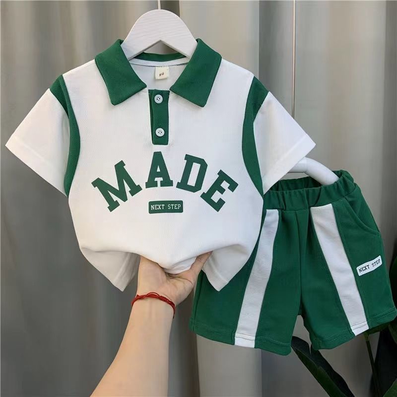 Boys Summer Set 2023 New Cool and Handsome Boys POLO Shirt Shorts Street Children's Two-Piece Set Trendy