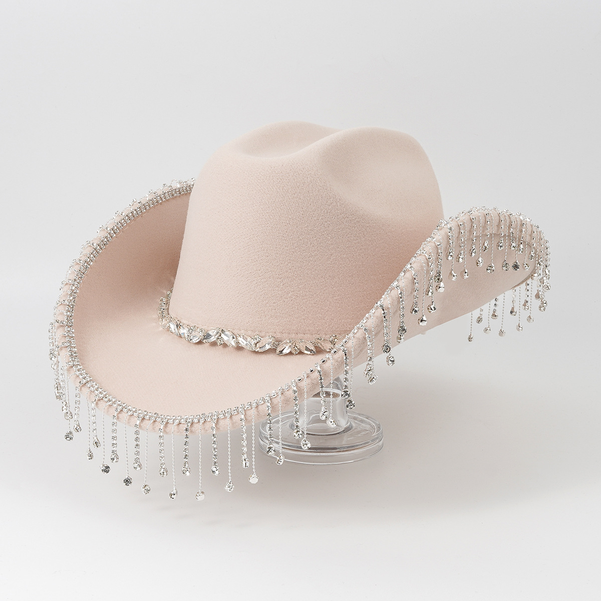 Western cowboyhoed voor mannen en vrouwen, nieuwe modieuze outdoor hoed met brede rand, zonbescherming, ketting en metalen strass-steentjes._voghion.com