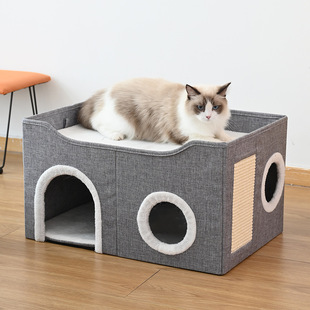 Pet Kennel for All Seasons, Cat Kennel, Double-Layered Multi-Hole Sisal Claw Grinding Pet Supplies, Fully Enclosed Foldable Dog Kennel