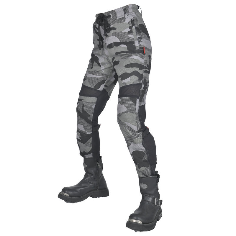 Volero motocicleta verano flujo de aire tobillo-atado pantalones de montar de dos vías de malla transpirable camuflaje motocicleta anti-caída pantalones para mujeres