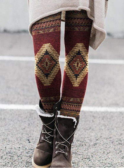 Damen Leggings Mit Buntem Joker-print Und Elastischem Bund_voghion.com