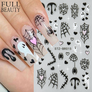 Cross-border New Nail Art Stickers Ins Halloween Love Spider Web Cute Kid Spider Thin Tough Nail Stickers