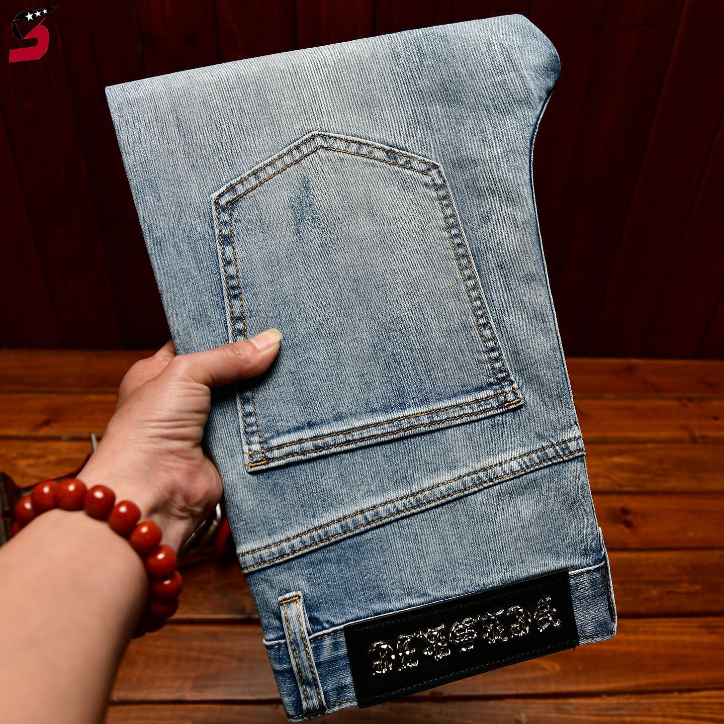 Herrenbekleidung Herren Slim Fit Straight Leg Jeans Hochwertige, trendige Leopardenmuster-Jeans mit Strasssteinen und Heißprägung, dehnbar, modische Frühlings- und Sommerhose_voghion.com