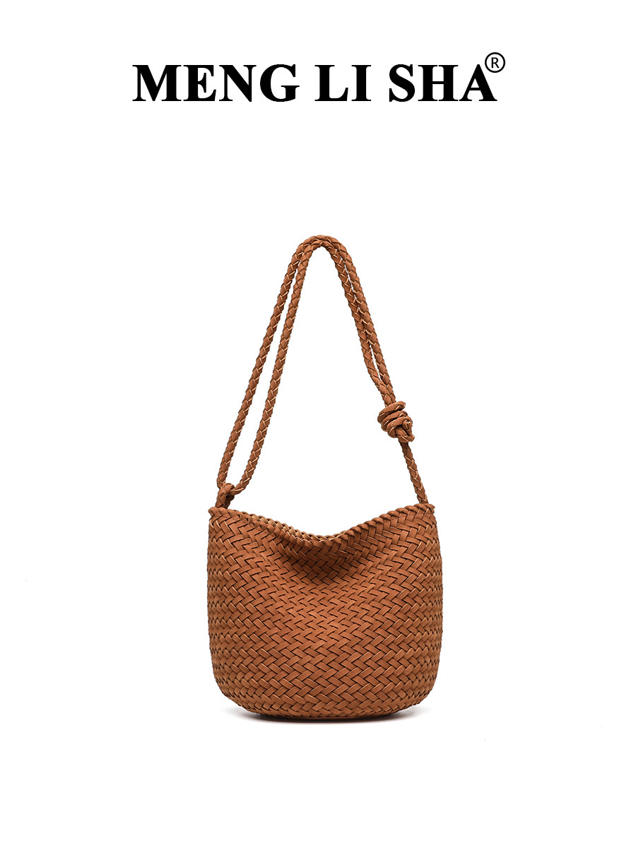 Túi bucket nữ dệt tay phong cách Pháp retro cao cấp, đeo chéo thời trang