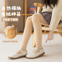 秋冬款兒童連褲襪加絨加厚保暖踩腳舞蹈襪白色加薄絨女童打底褲